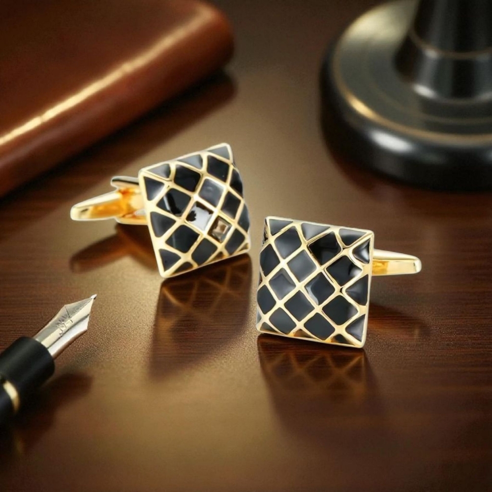 Elegant Black and Gold Cufflinks - Mens Cuff Links